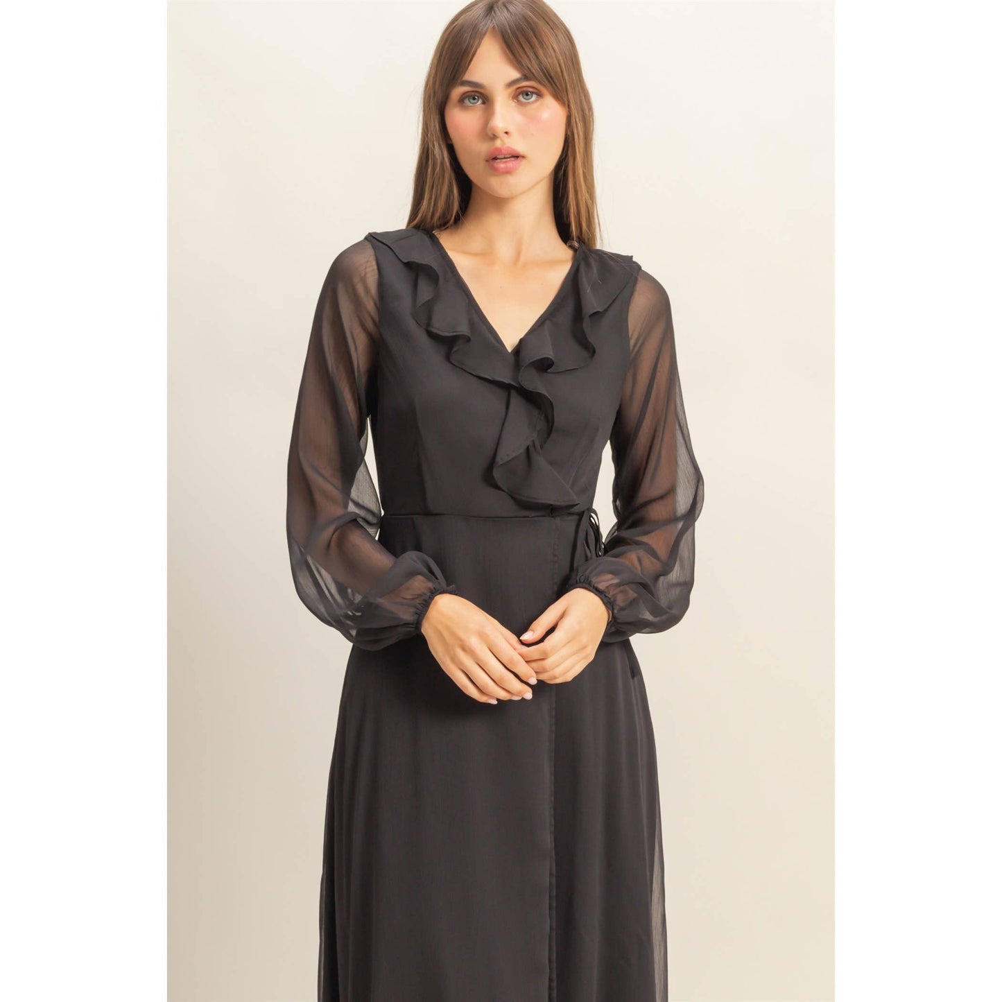Long Sleeve Wrap Maxi Dress