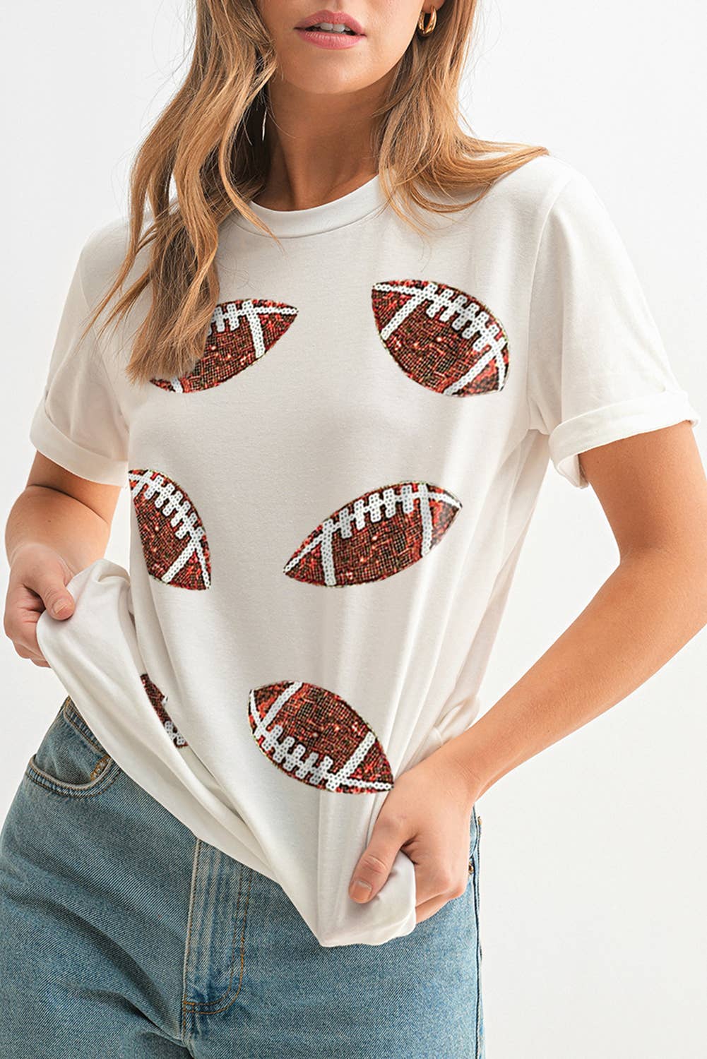 Football Sequin Patch Graphic T Shirt