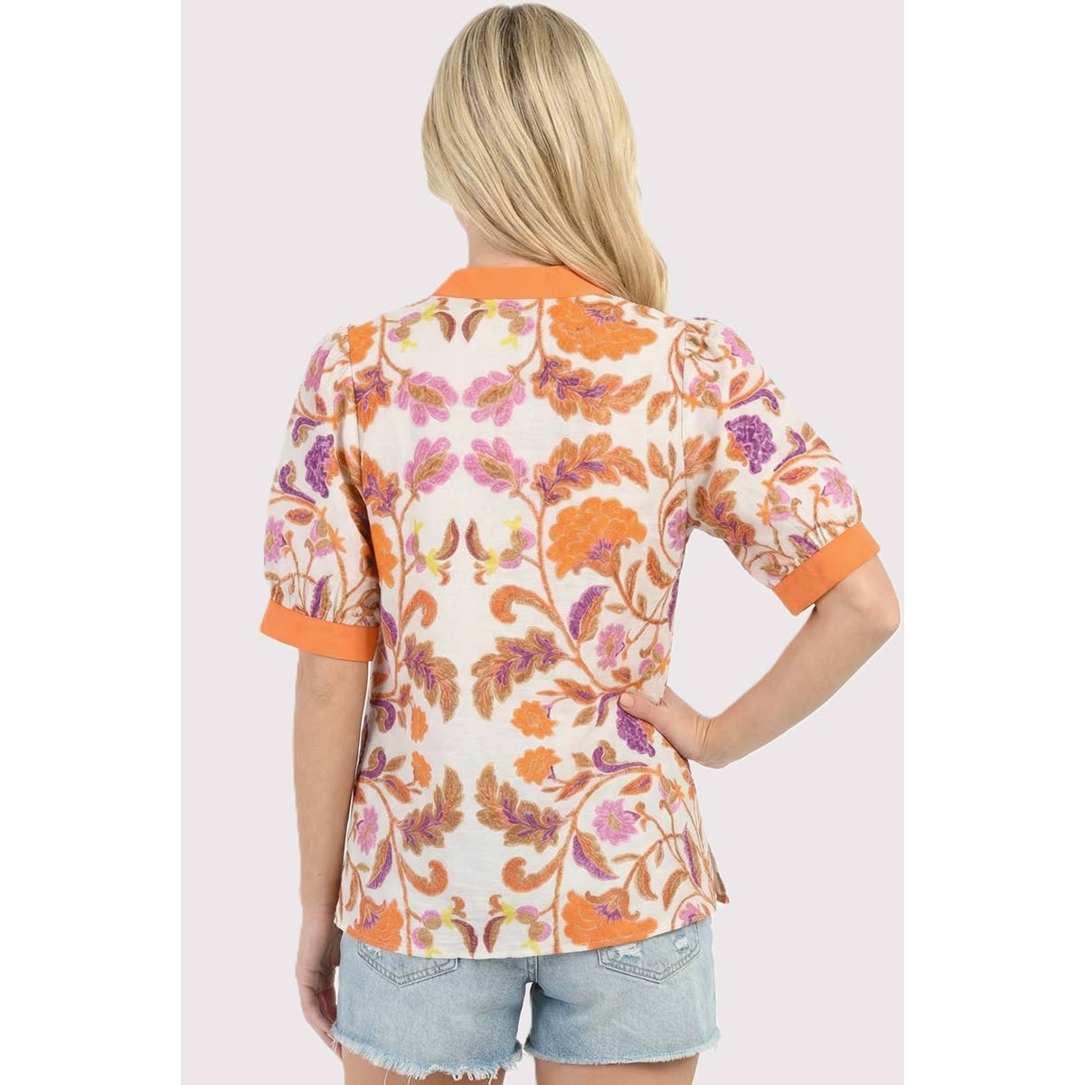 MANDARIN COLLAR FLORAL PRINTED TOP