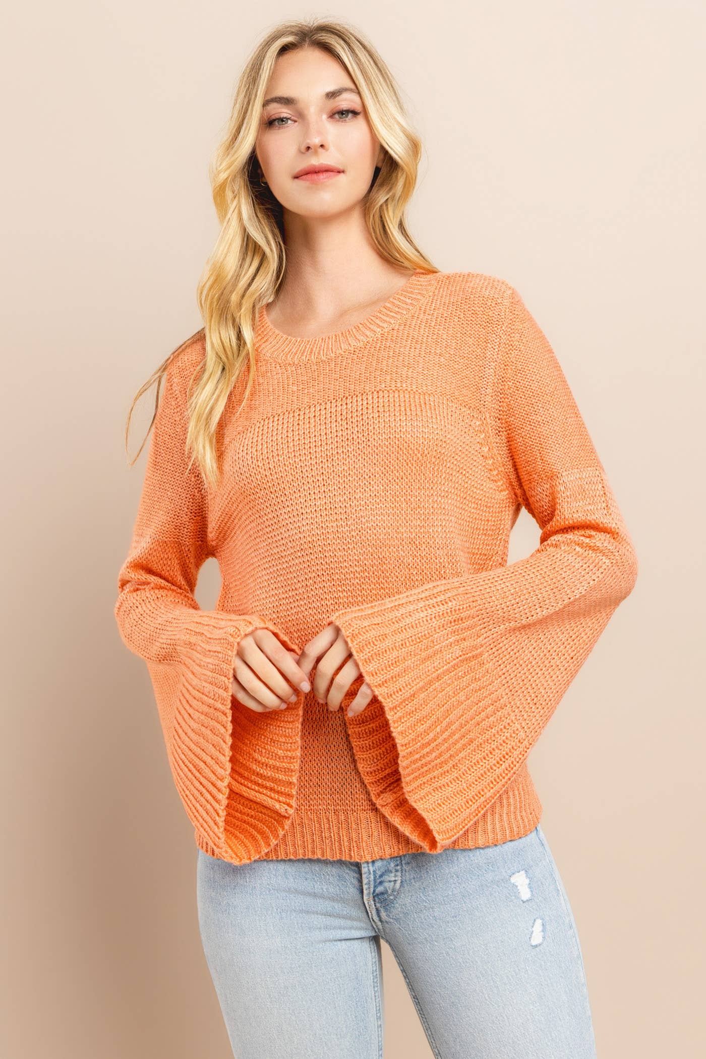 Bell Sleeve Sweater Salmon Rose