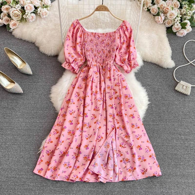Floral smocked midi dress