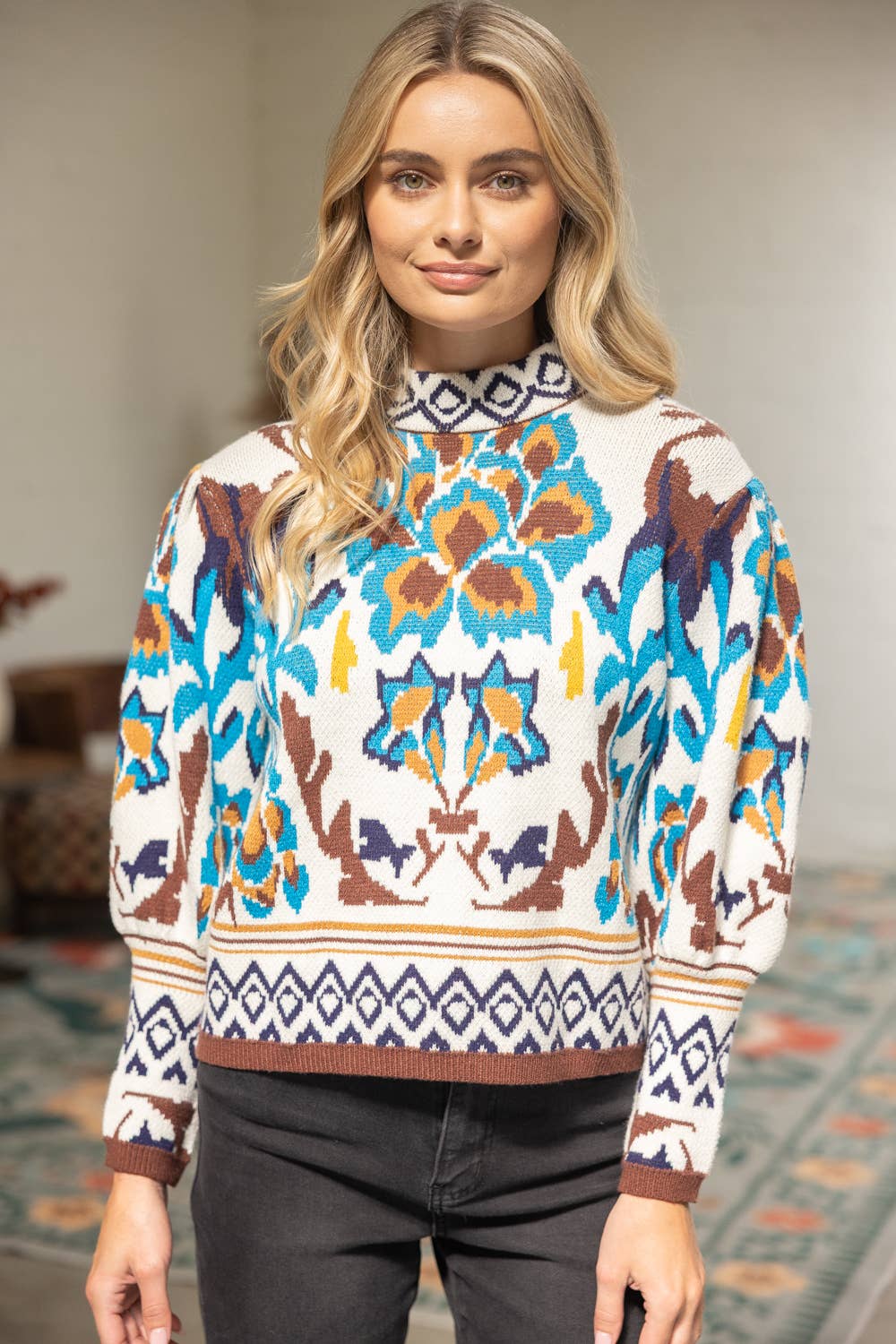 Long Sleeve Multi Color Abstract Sweater