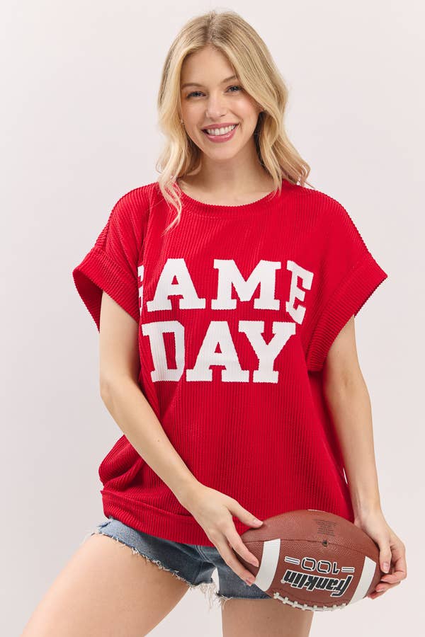 Game Day Ribbed Knit Top ~ Red