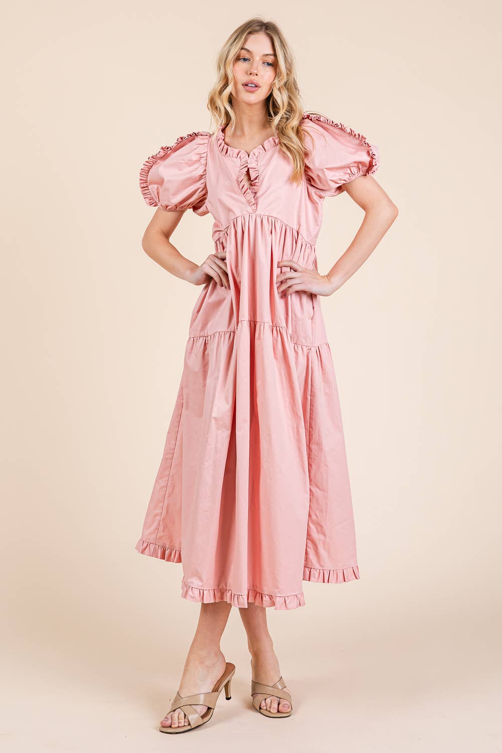 Ruffled Tiered Badydoll Midi Dress