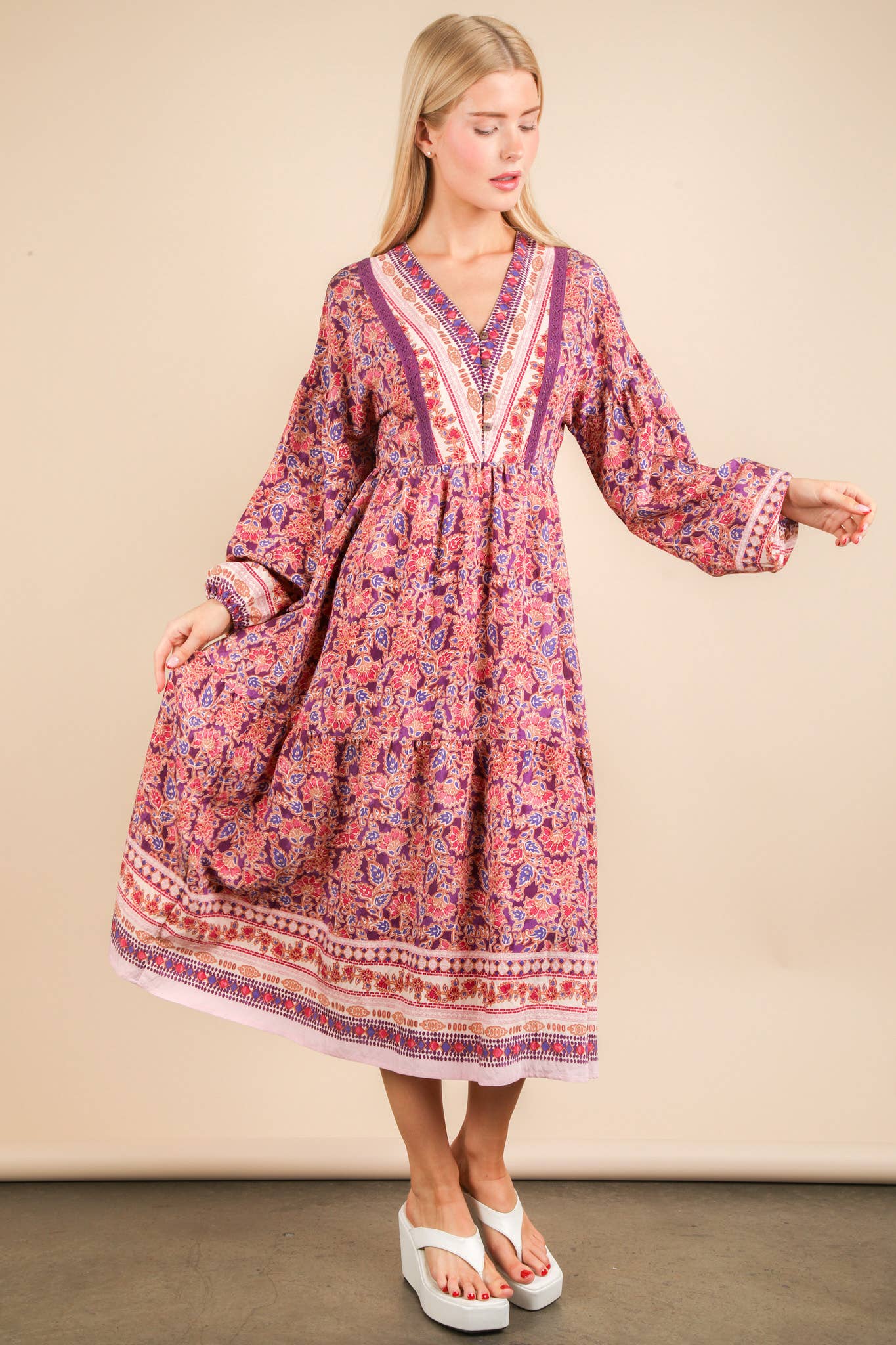 Floral Printed Button Down Midi Dress