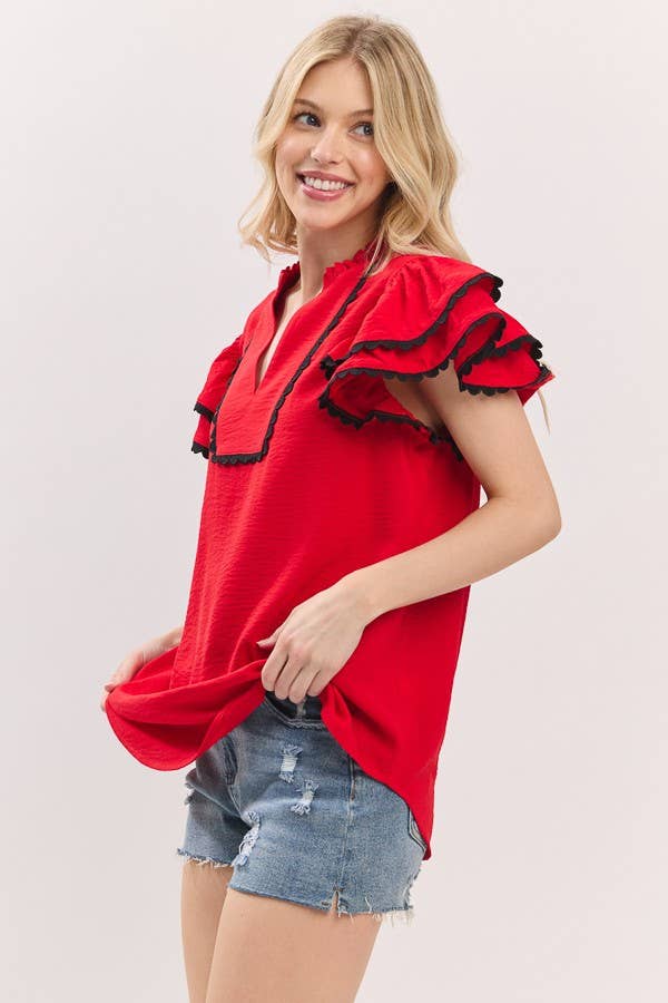 Game day Ruffle Sleeve Scallop Trim Top