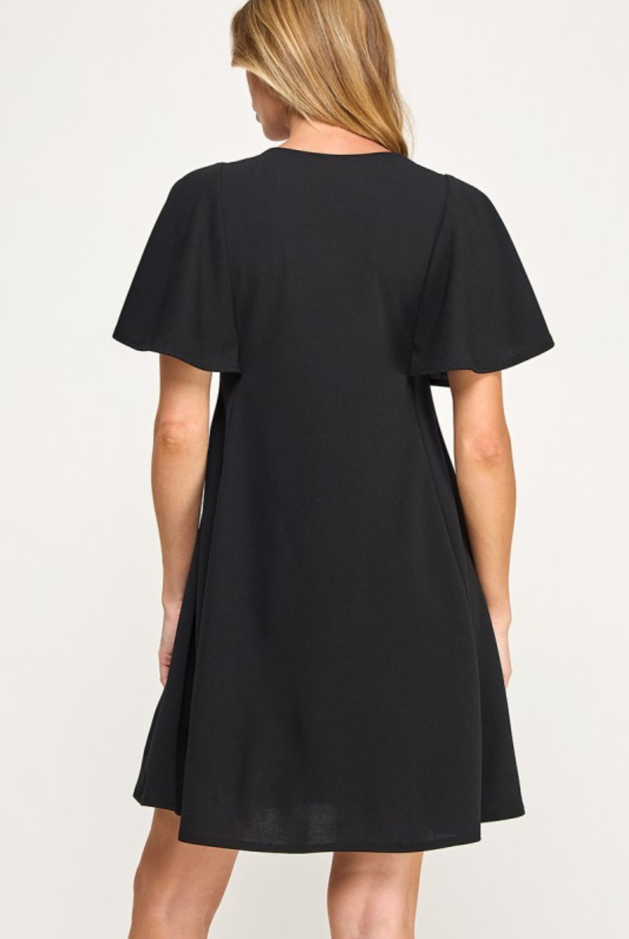 Flutter Sleeve Black Paneled Dress