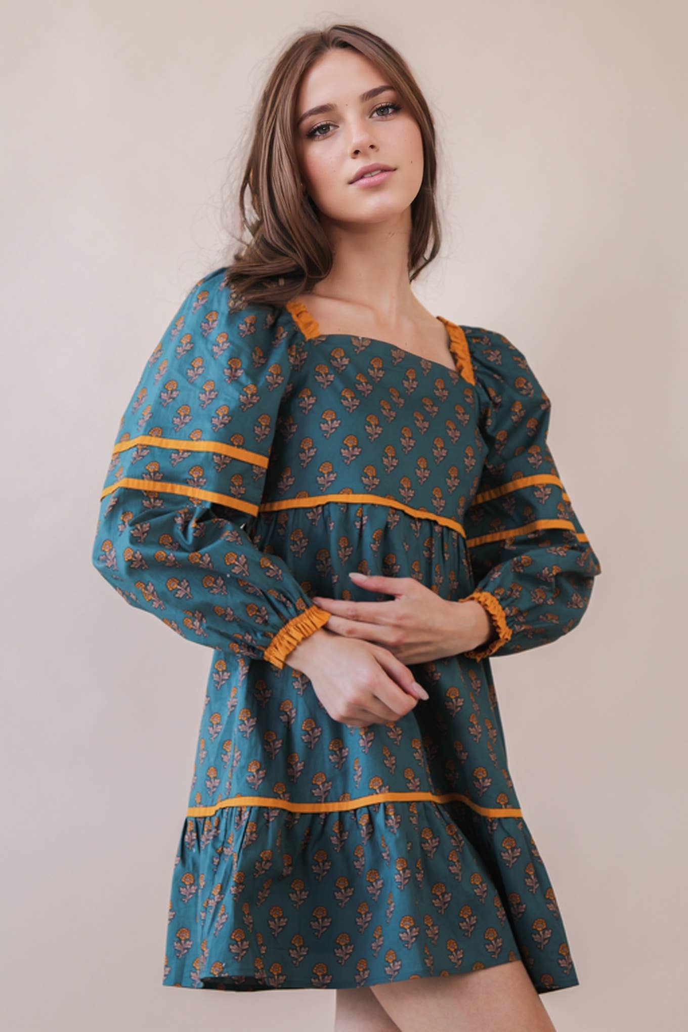 Sweet Adeline Printed Ruffle Detail Mini Dress