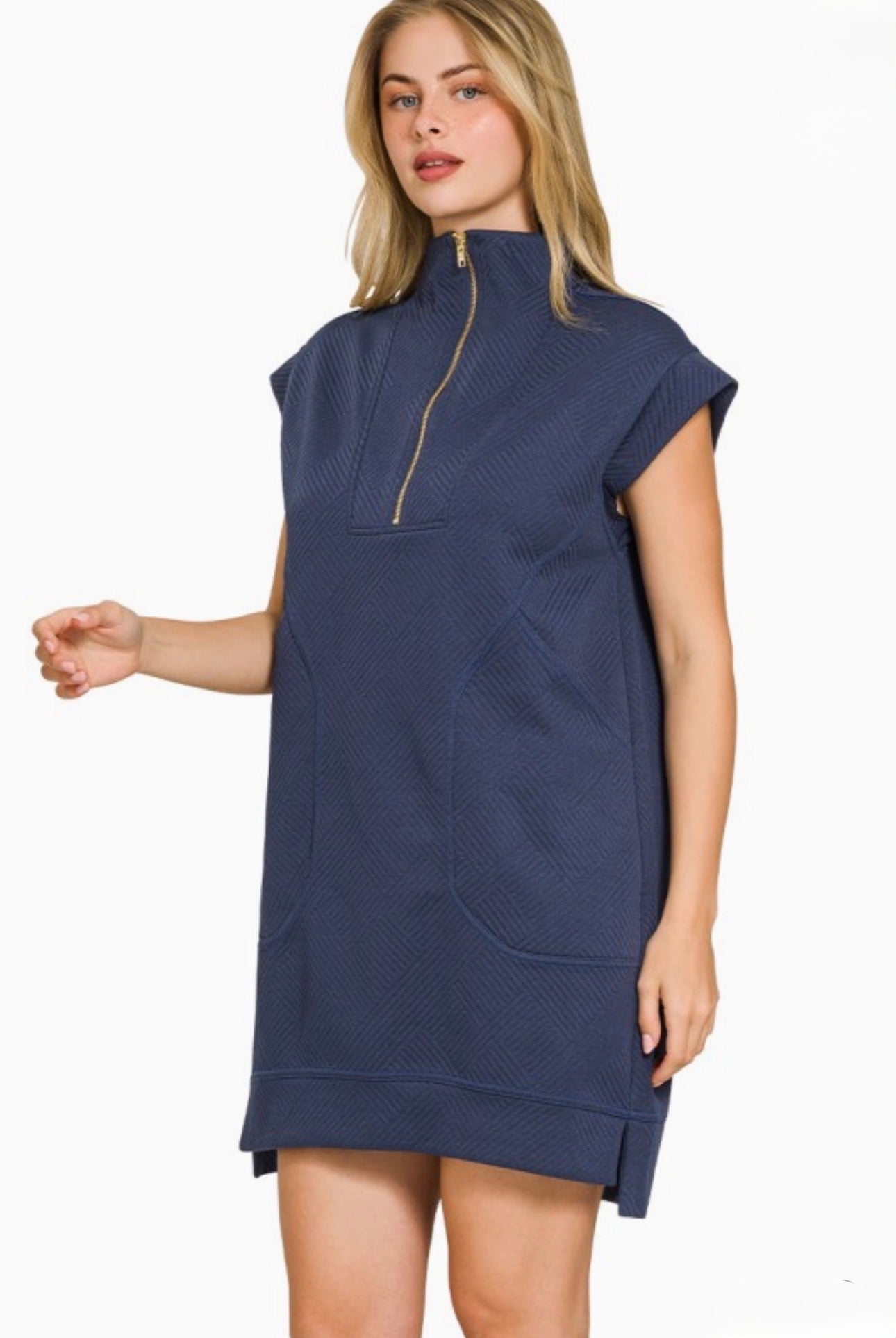 Textured Knit Zip Dress