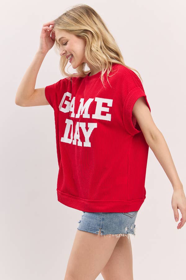 Game Day Ribbed Knit Top ~ Red