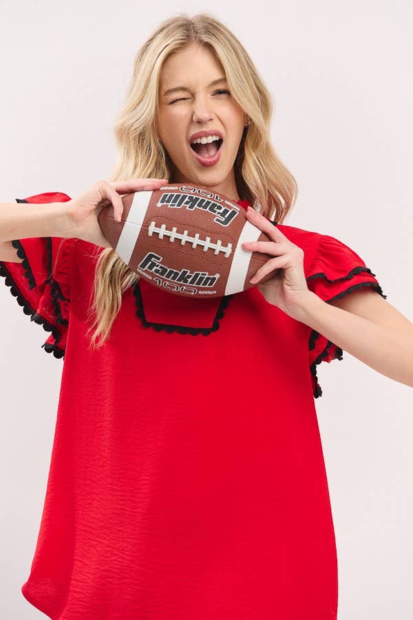 Game day Ruffle Sleeve Scallop Trim Top