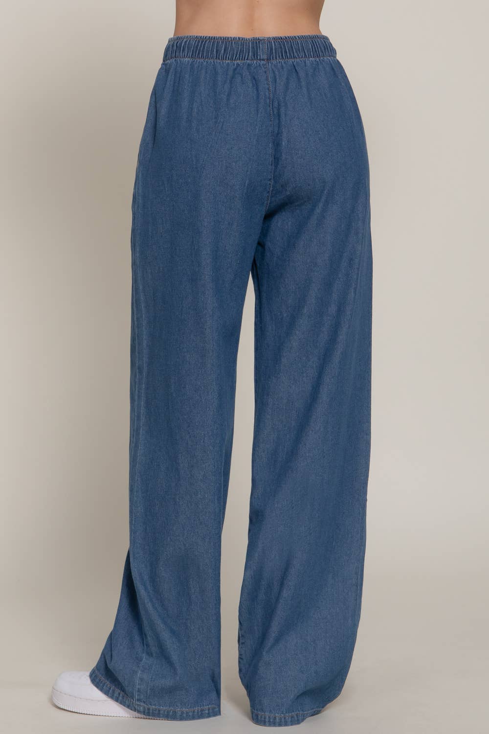 Elastic Waistband Straight Denim Long Pants