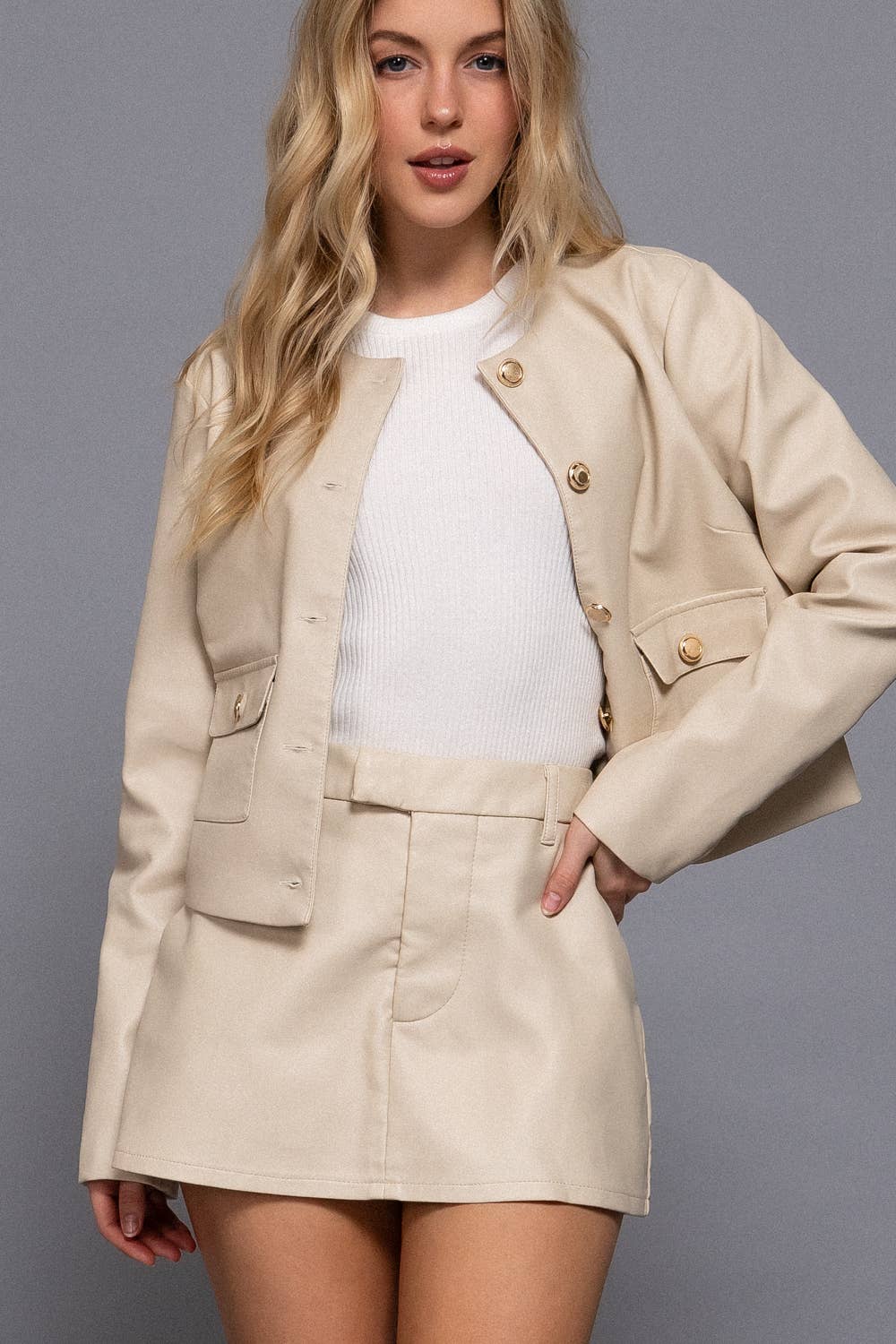 Layering Look Washed Faux Leather Skort