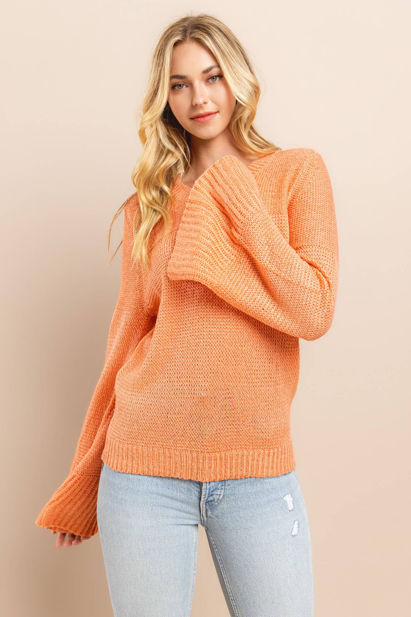 Bell Sleeve Sweater Salmon Rose