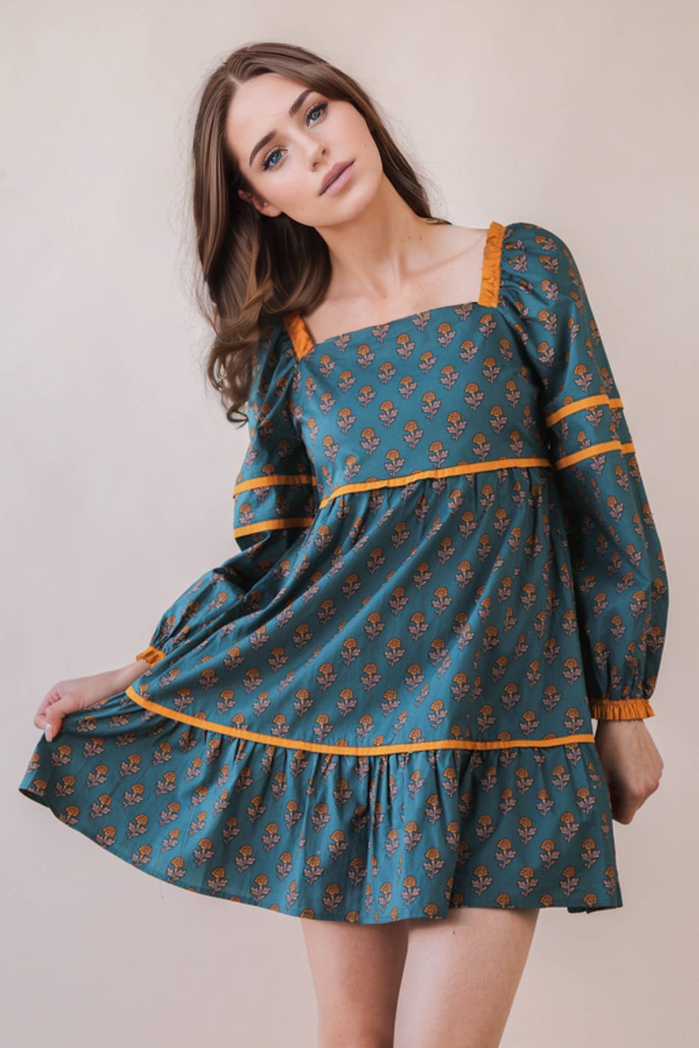 Sweet Adeline Printed Ruffle Detail Mini Dress