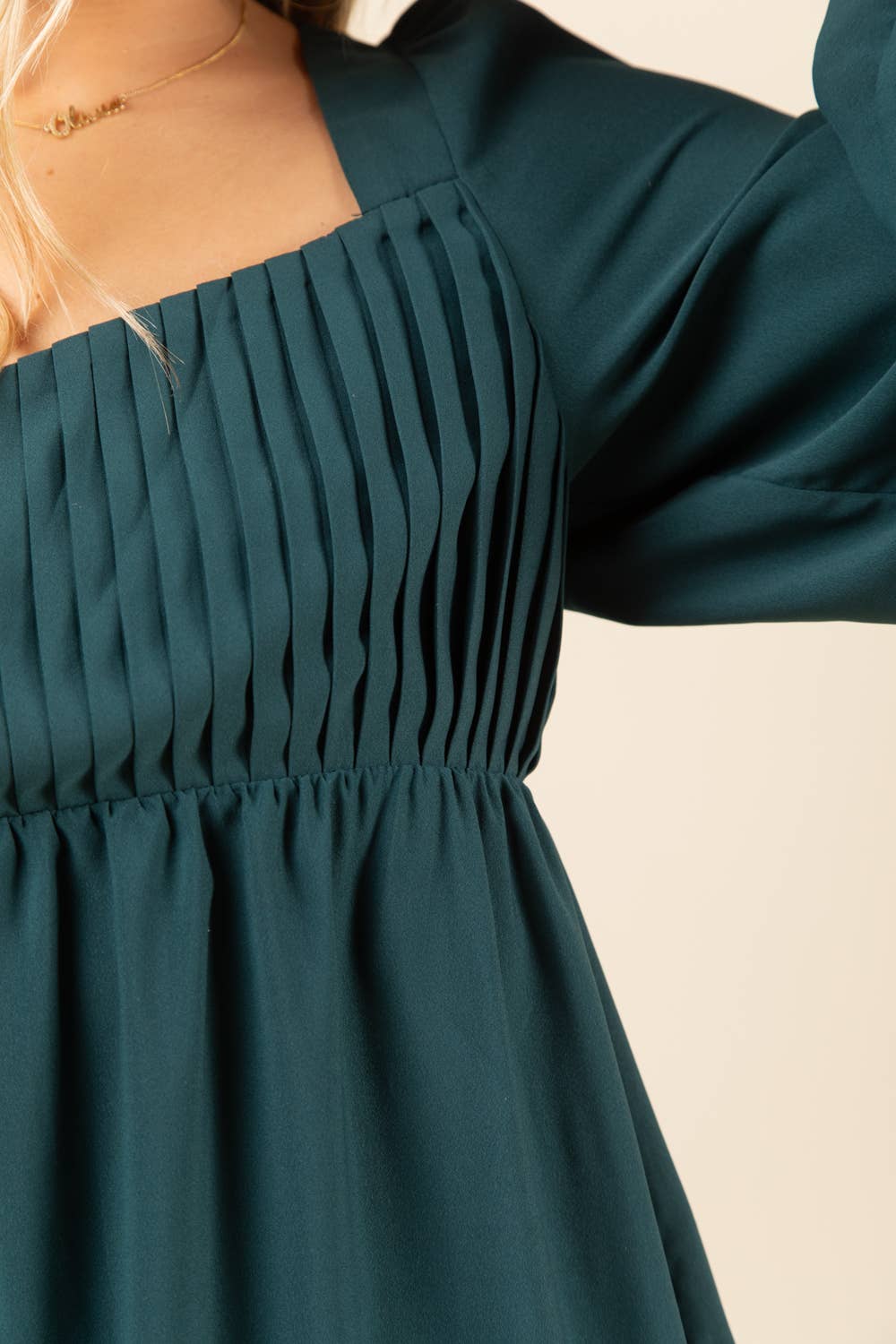 Forest Pleated Backless Mini Dress