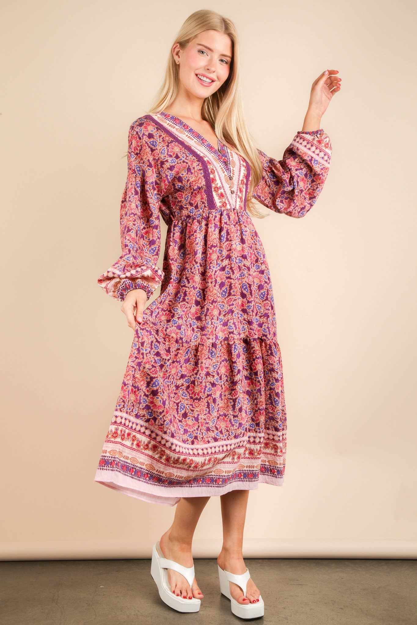 Floral Printed Button Down Midi Dress