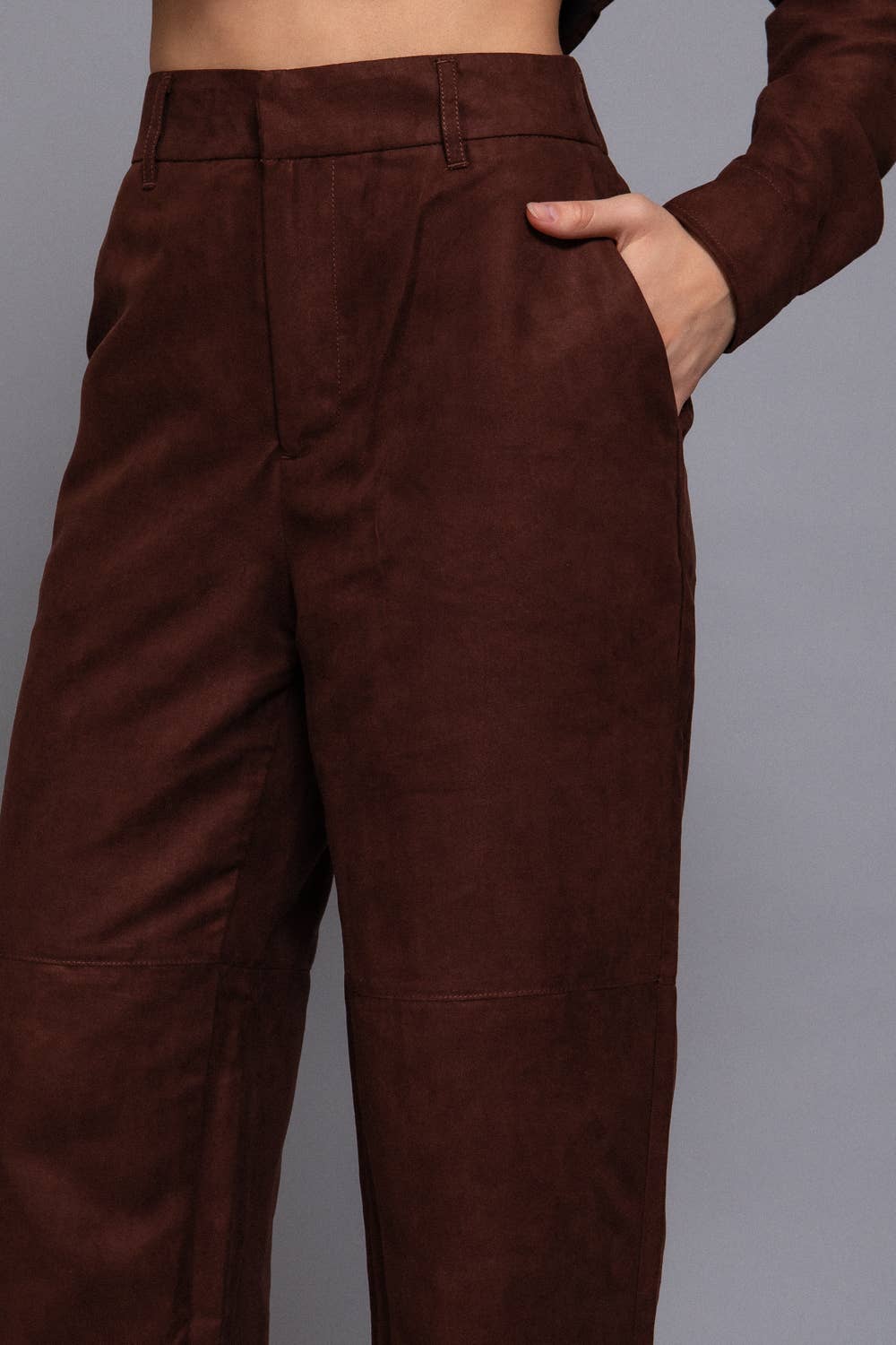 Faux Suede Straight Leg Woven Pants ~ Dark Brown
