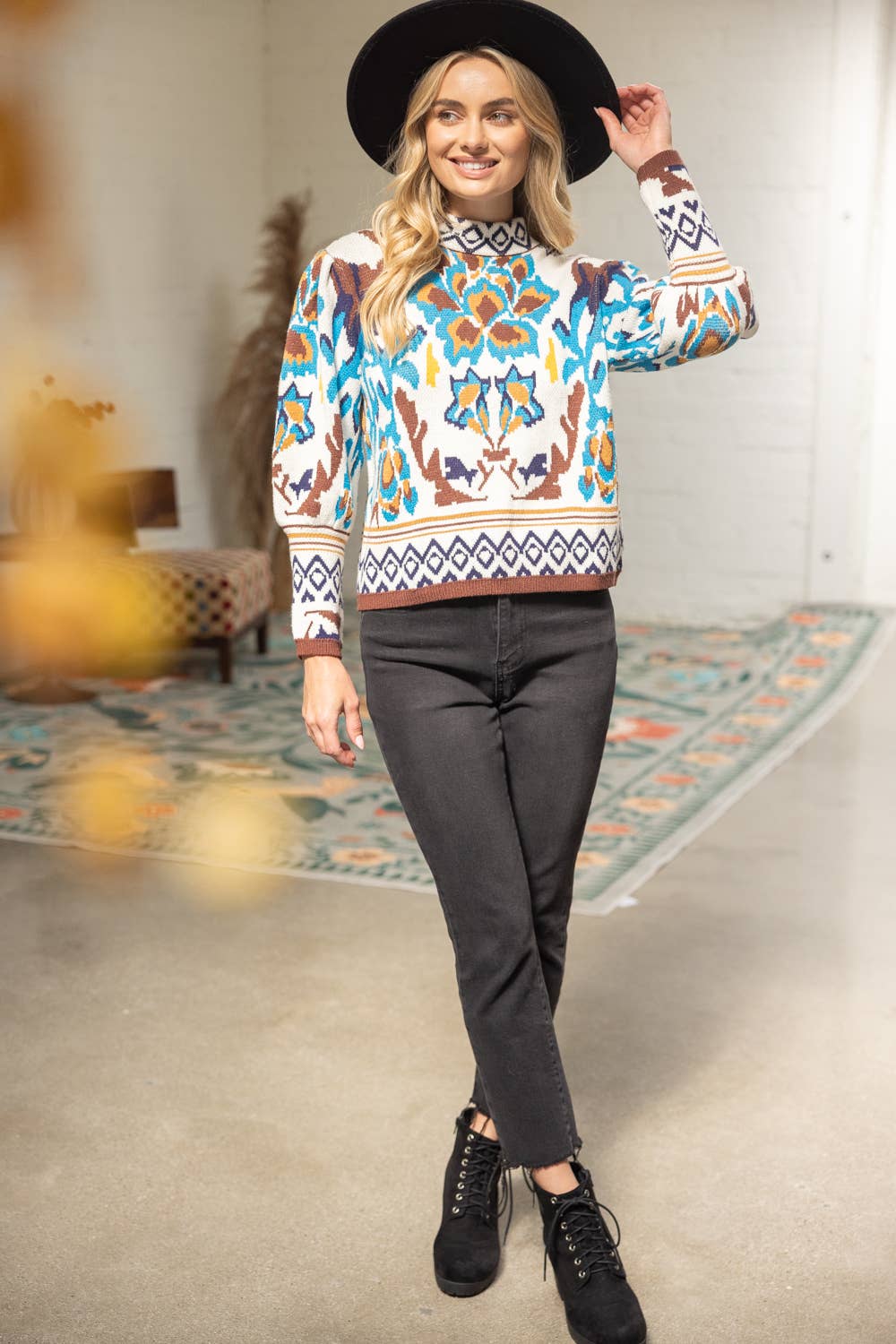 Long Sleeve Multi Color Abstract Sweater