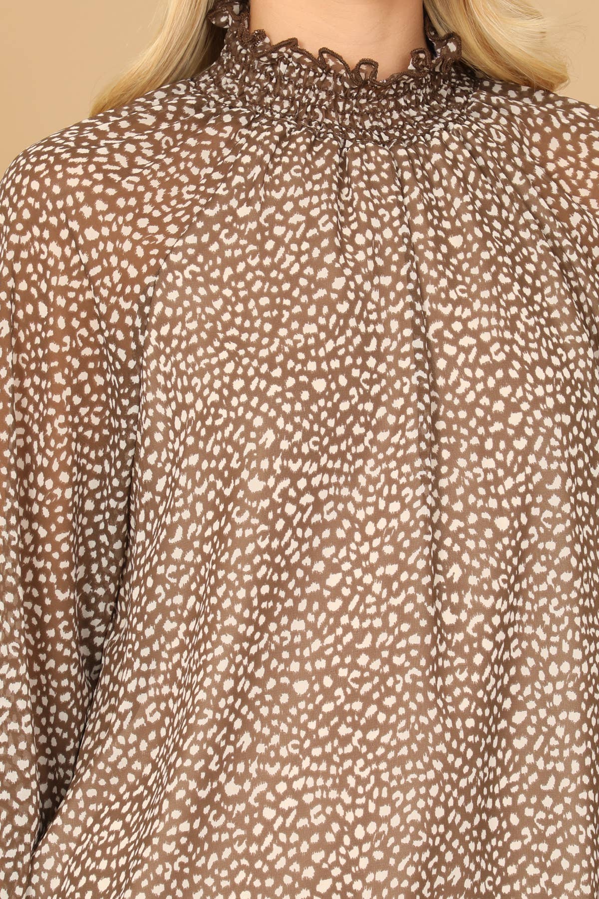 Smocked High Neck Printed Top