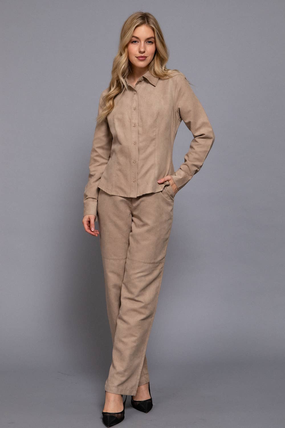 Faux Suede Woven Shirt