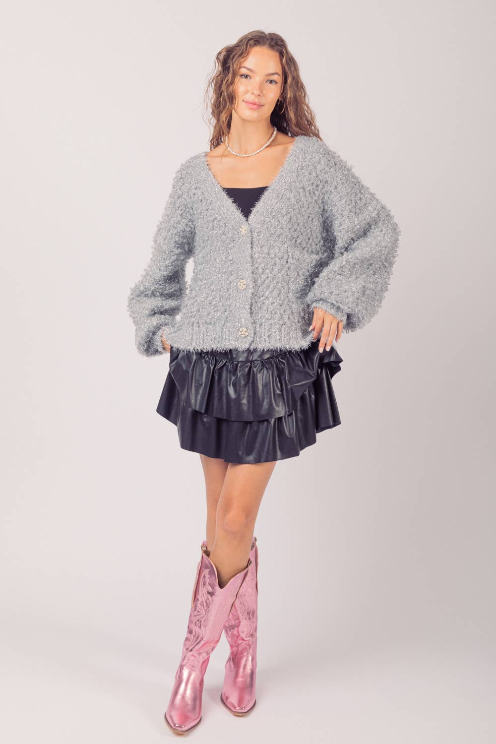Faux Leather Ruffle Mini Skirt
