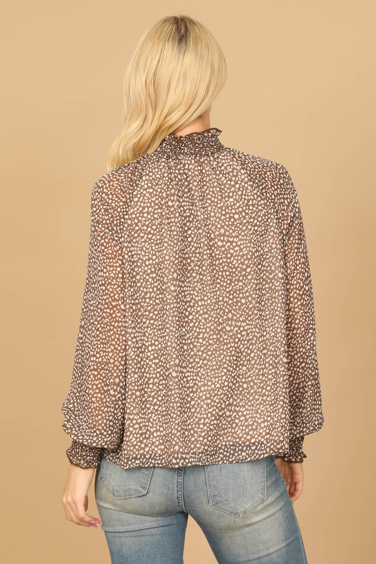 Smocked High Neck Printed Top