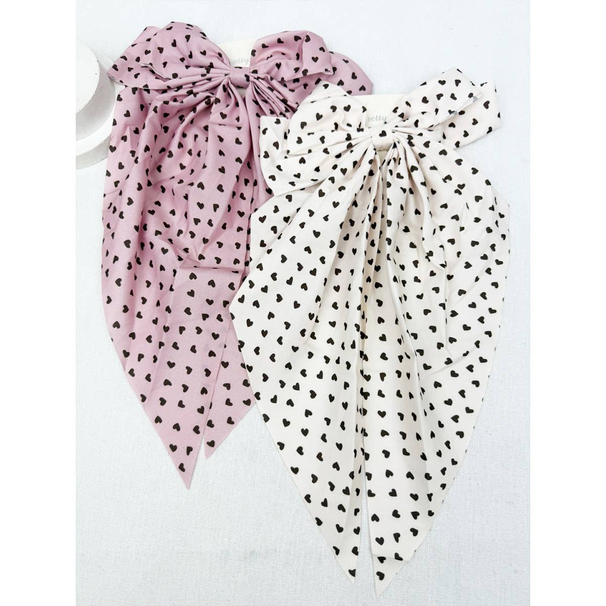 Heart Print Long Tail Satin Hair Bow Clip