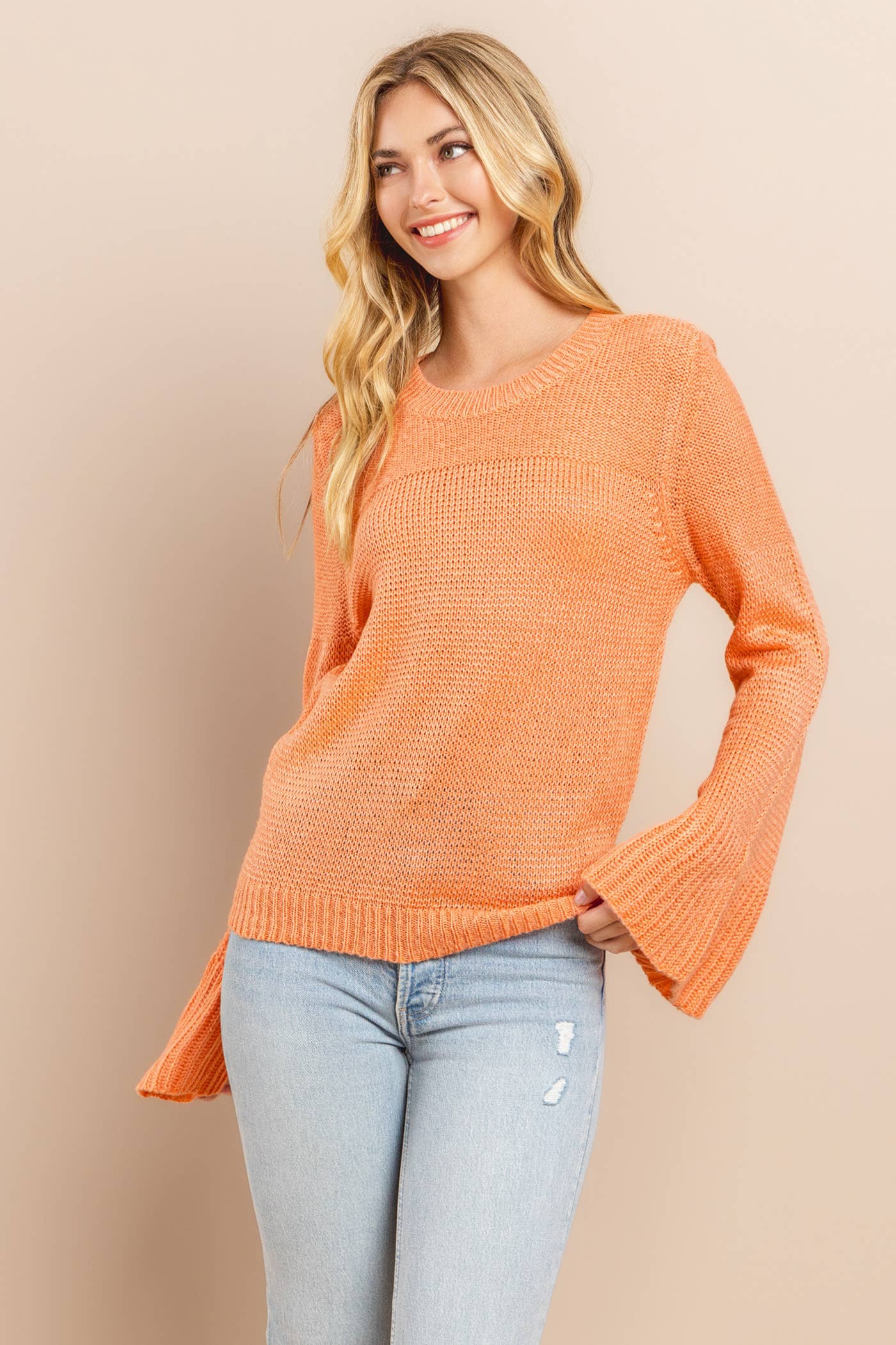 Bell Sleeve Sweater Salmon Rose