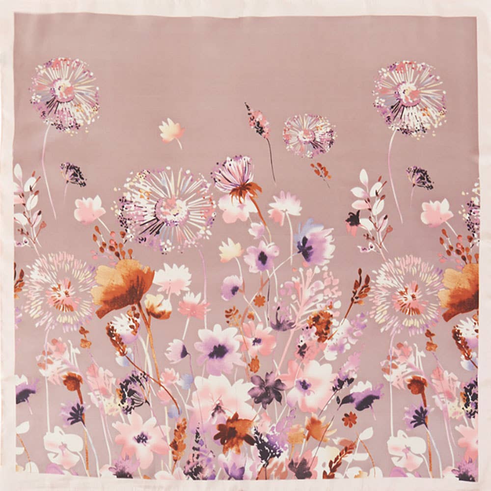Romantic Meadow Floral Printed Square Silky Satin Bandana Scarf