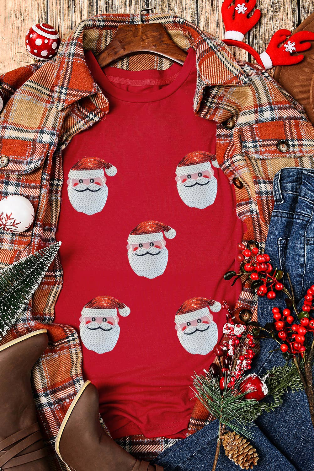 Sequin Christmas Claus Graphic T-Shirt