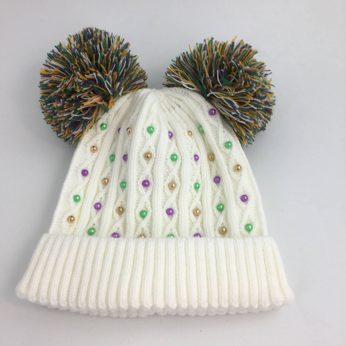 Pom Pom Mardi Gras Pearl beanie hat ~ Kids