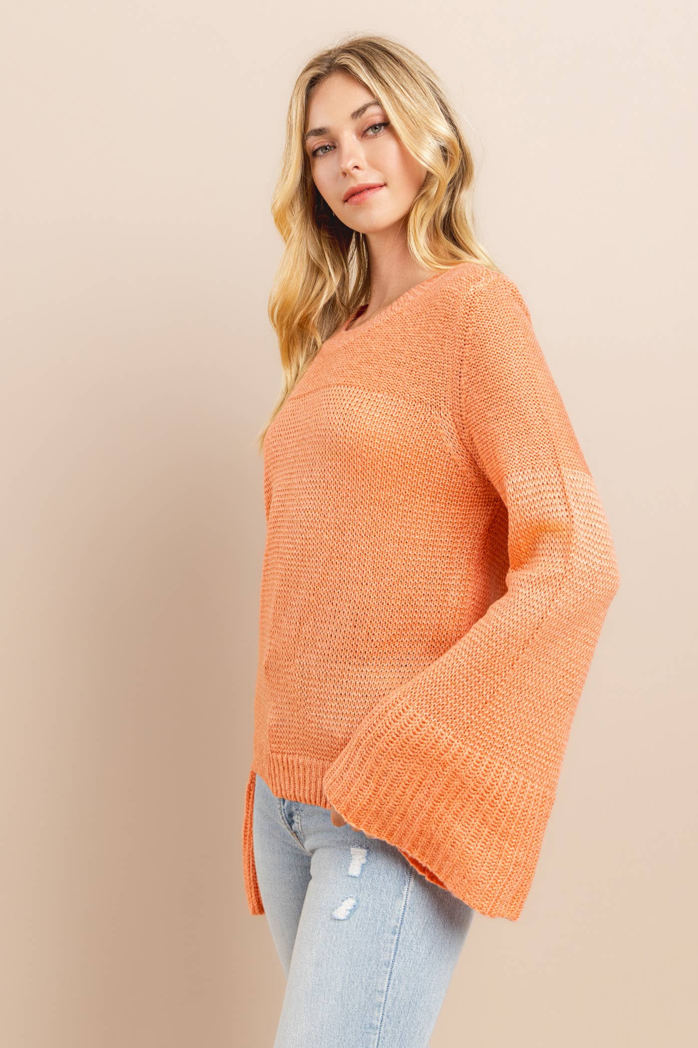 Bell Sleeve Sweater Salmon Rose
