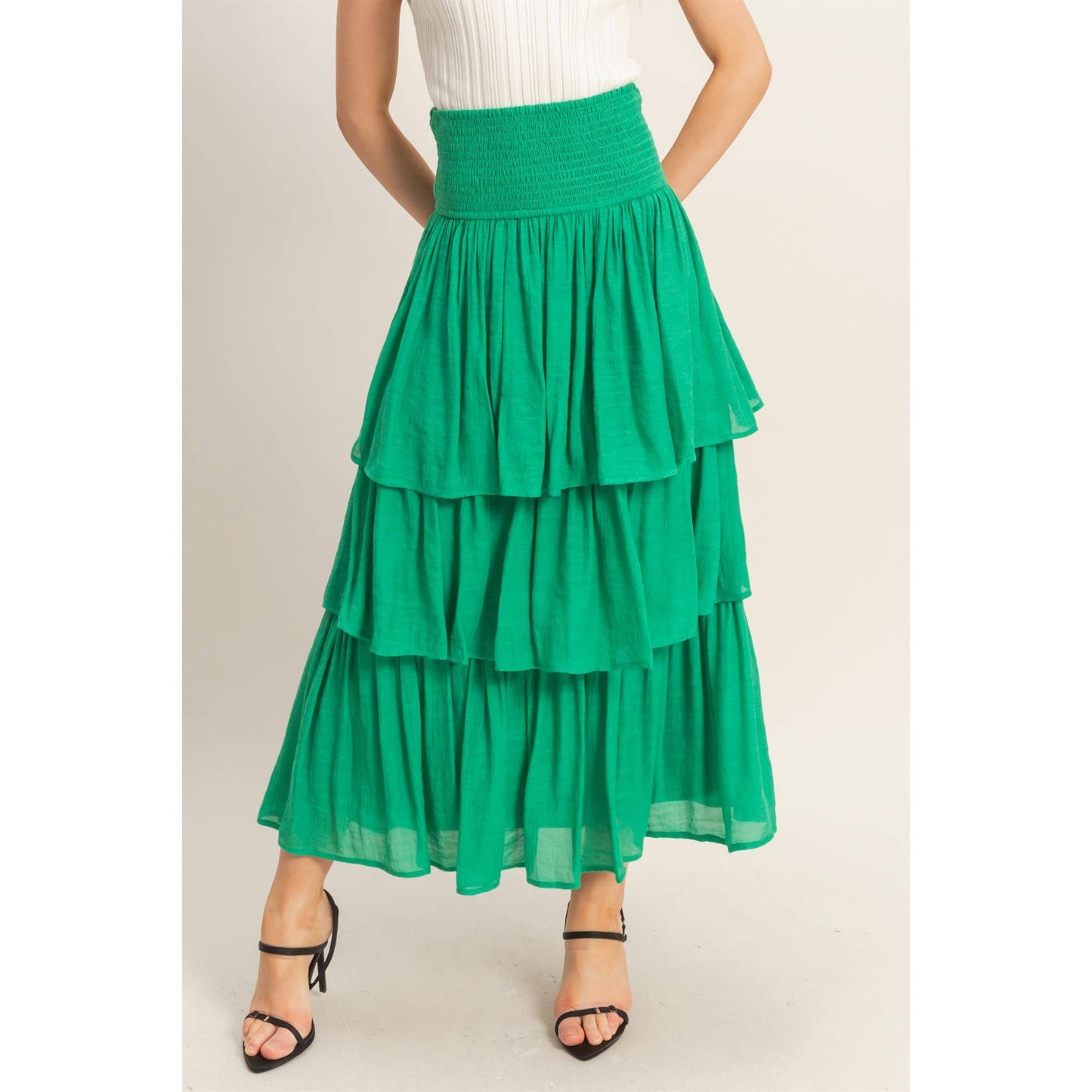 Green Tiered Smocked Waist Skirt
