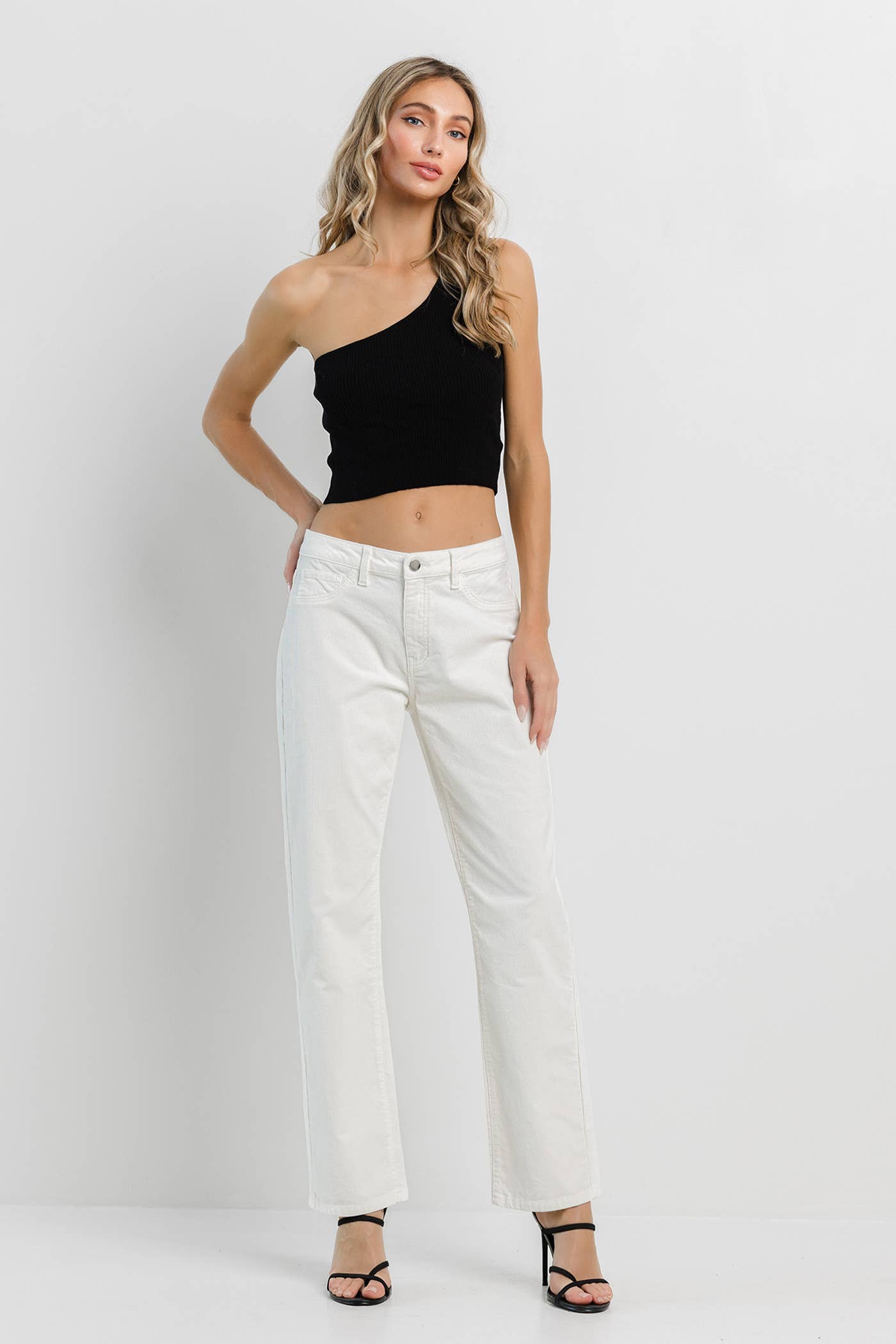 Cream Corduroy Straight Pants