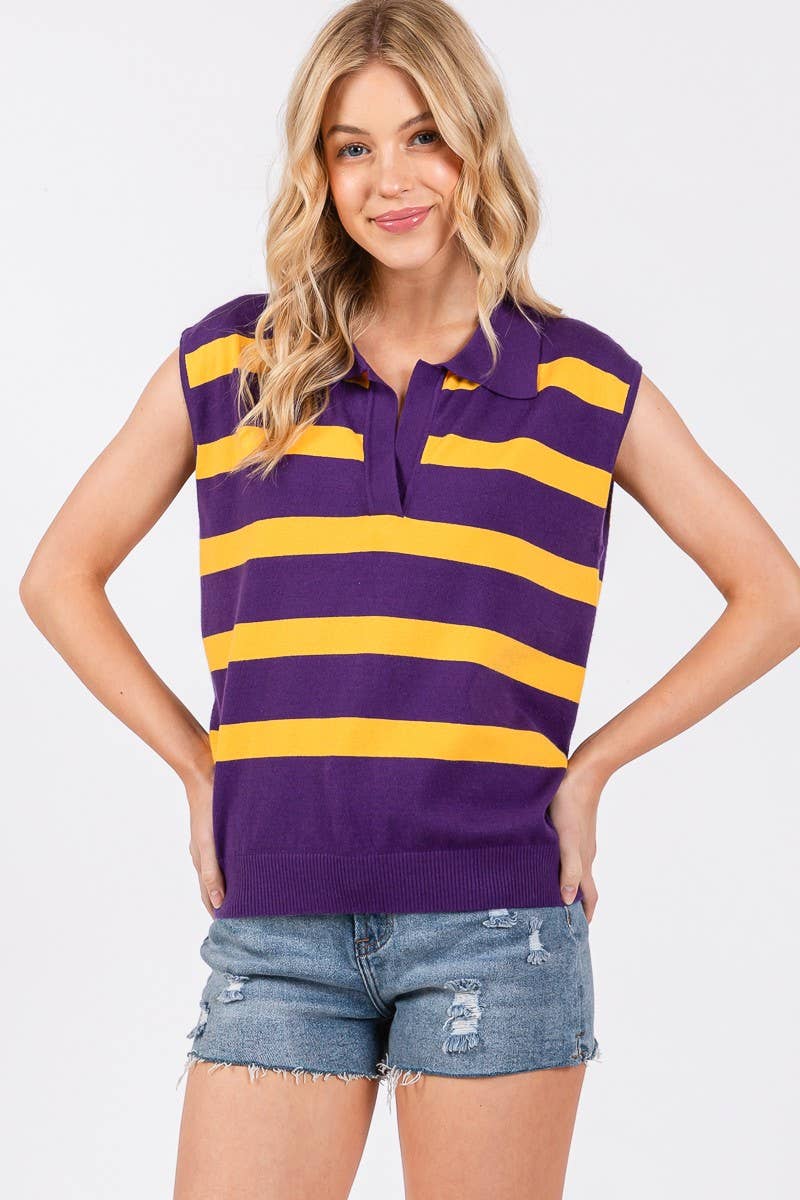 STRIPED SLEEVELESS SWEATER TOP