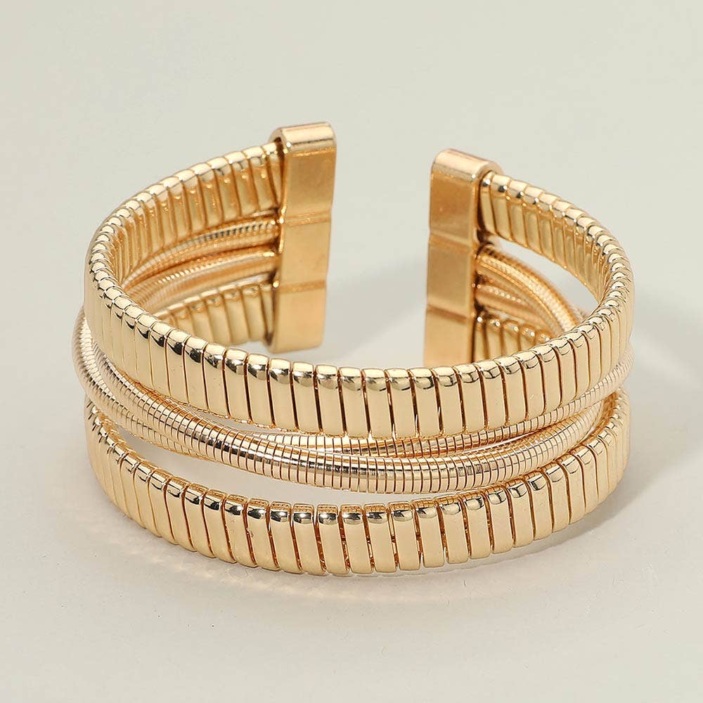 Ribbed Metal Layered Cuff Bracelet