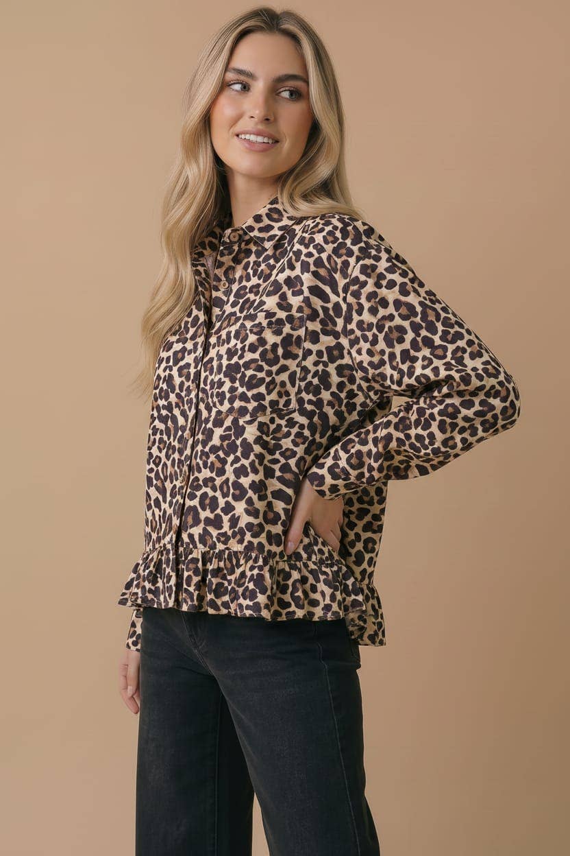 Leopard Babydoll Peplum Shirt