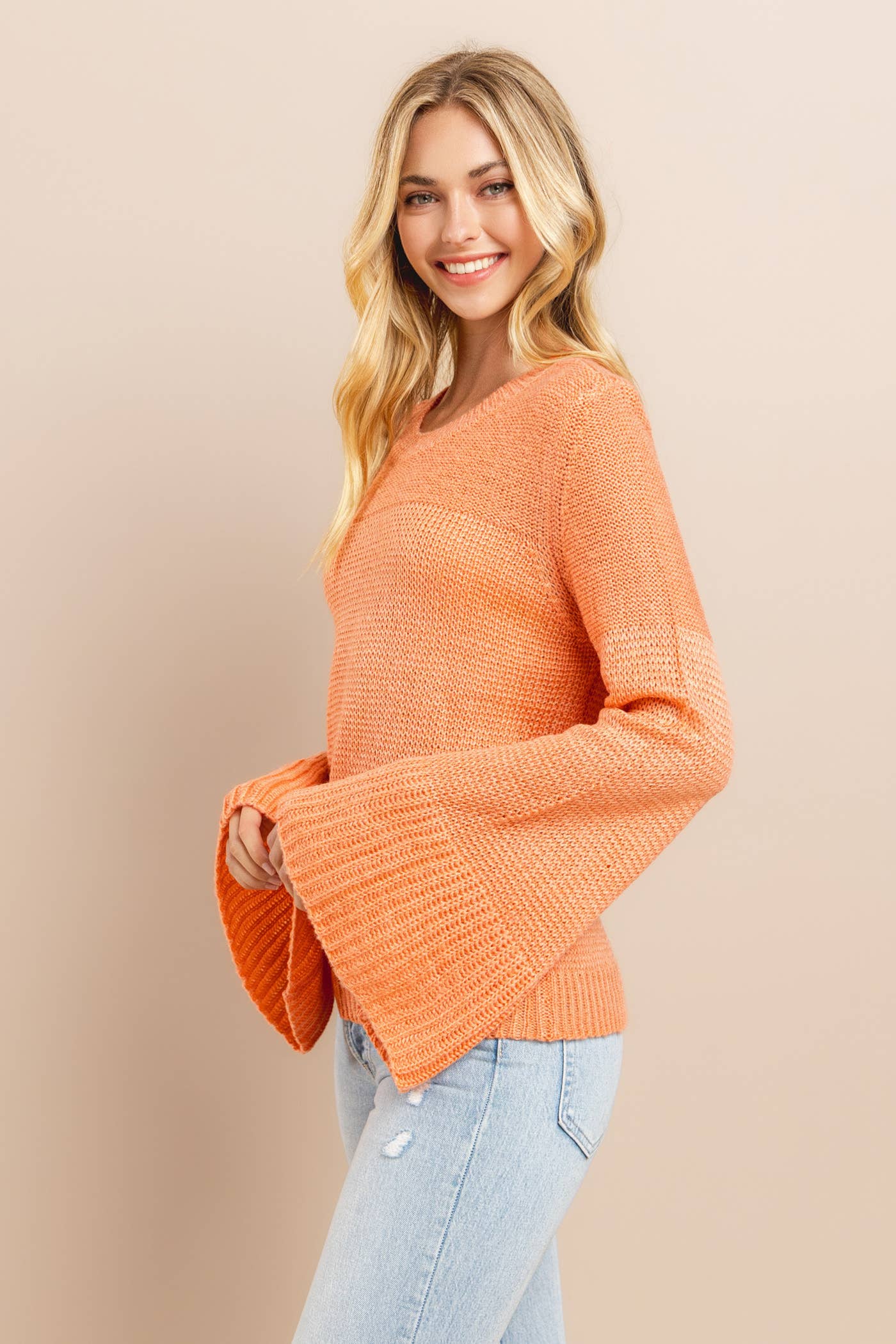 Bell Sleeve Sweater Salmon Rose