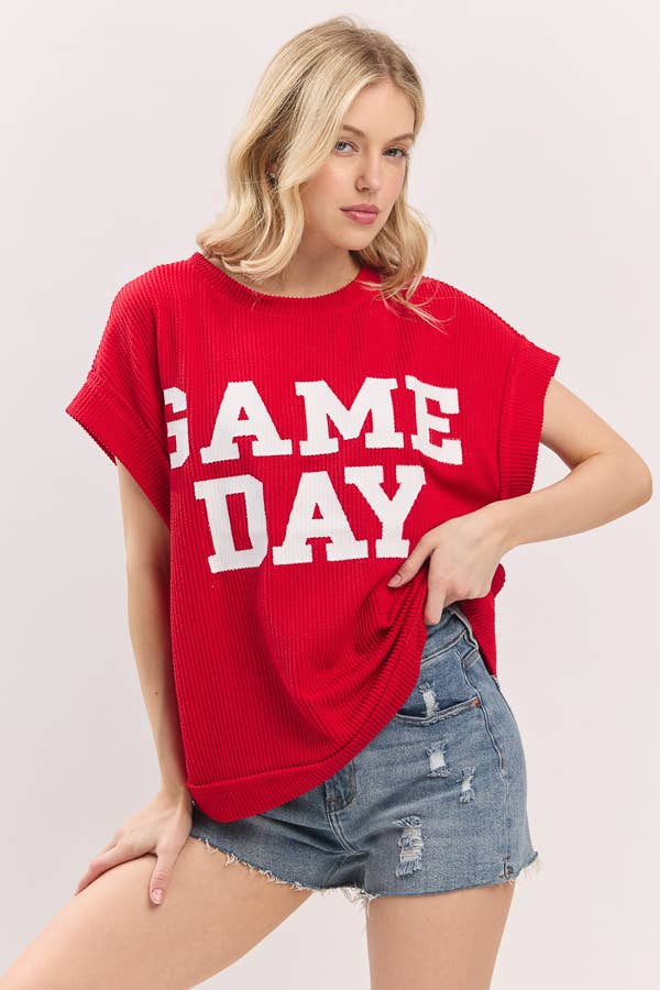 Game Day Ribbed Knit Top ~ Red