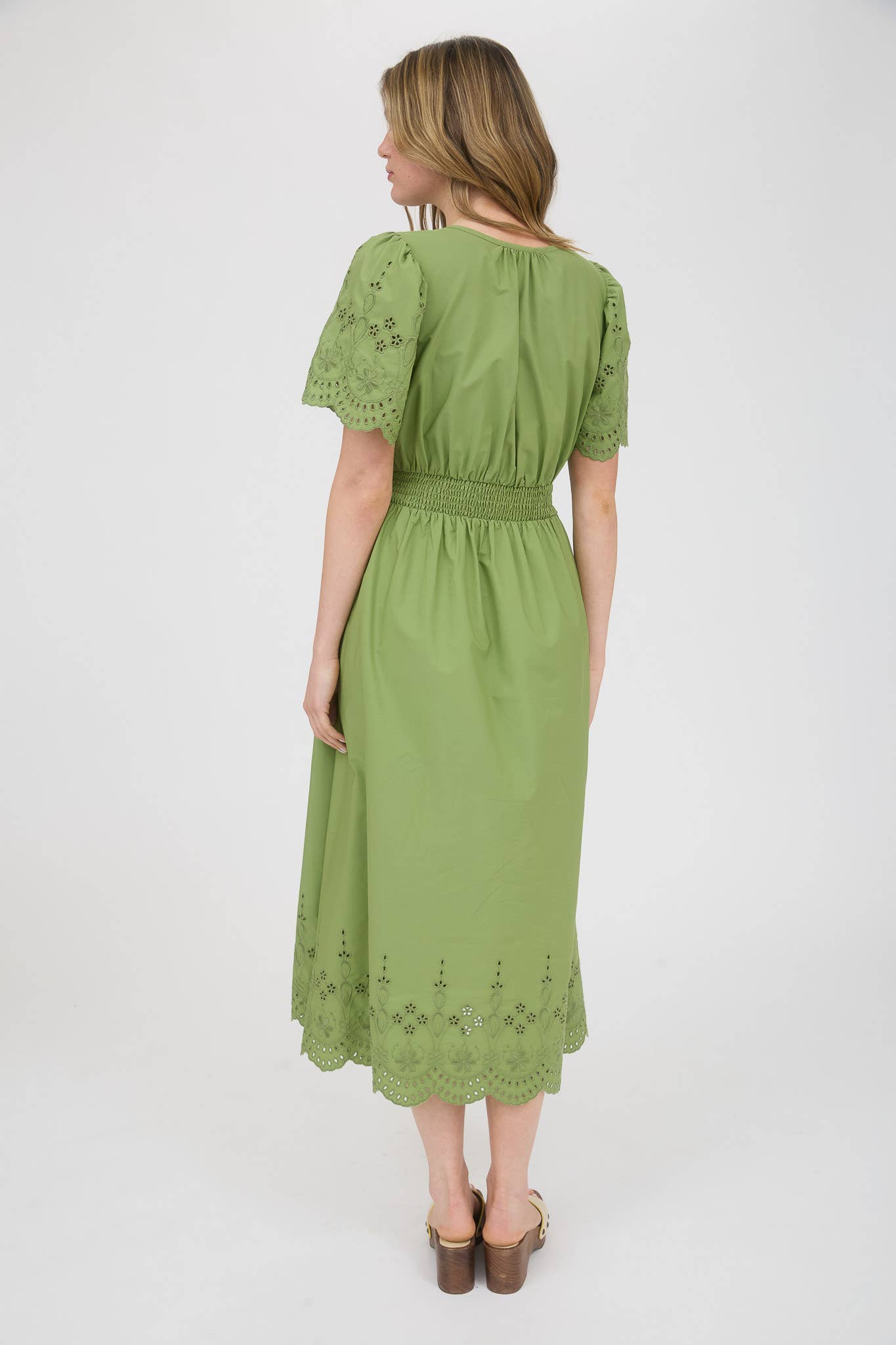 EMBROIDERY EYELET DETAIL MIDI DRESS