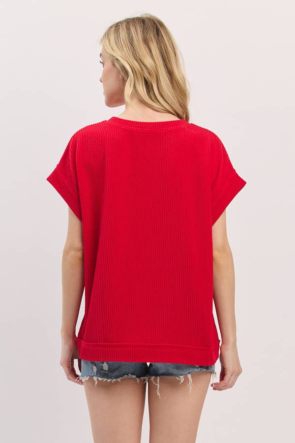Game Day Ribbed Knit Top ~ Red