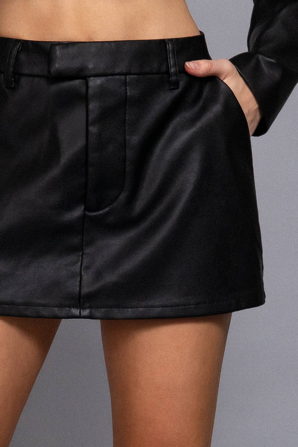 Layering Look Washed Faux Leather Skort