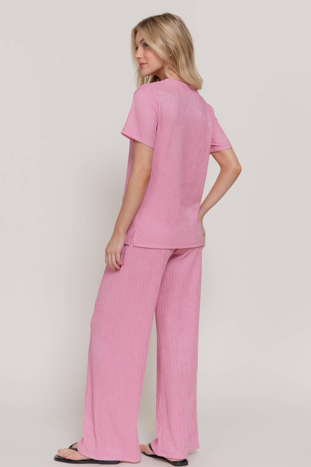 Short Sleeve Top & Wide Knit Pants Set