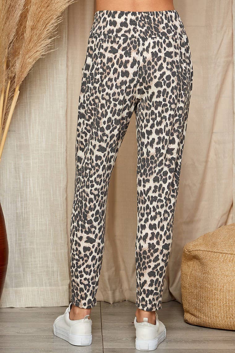 WOMEN LEOPARD DRAWSTRING SWEAT PANTS