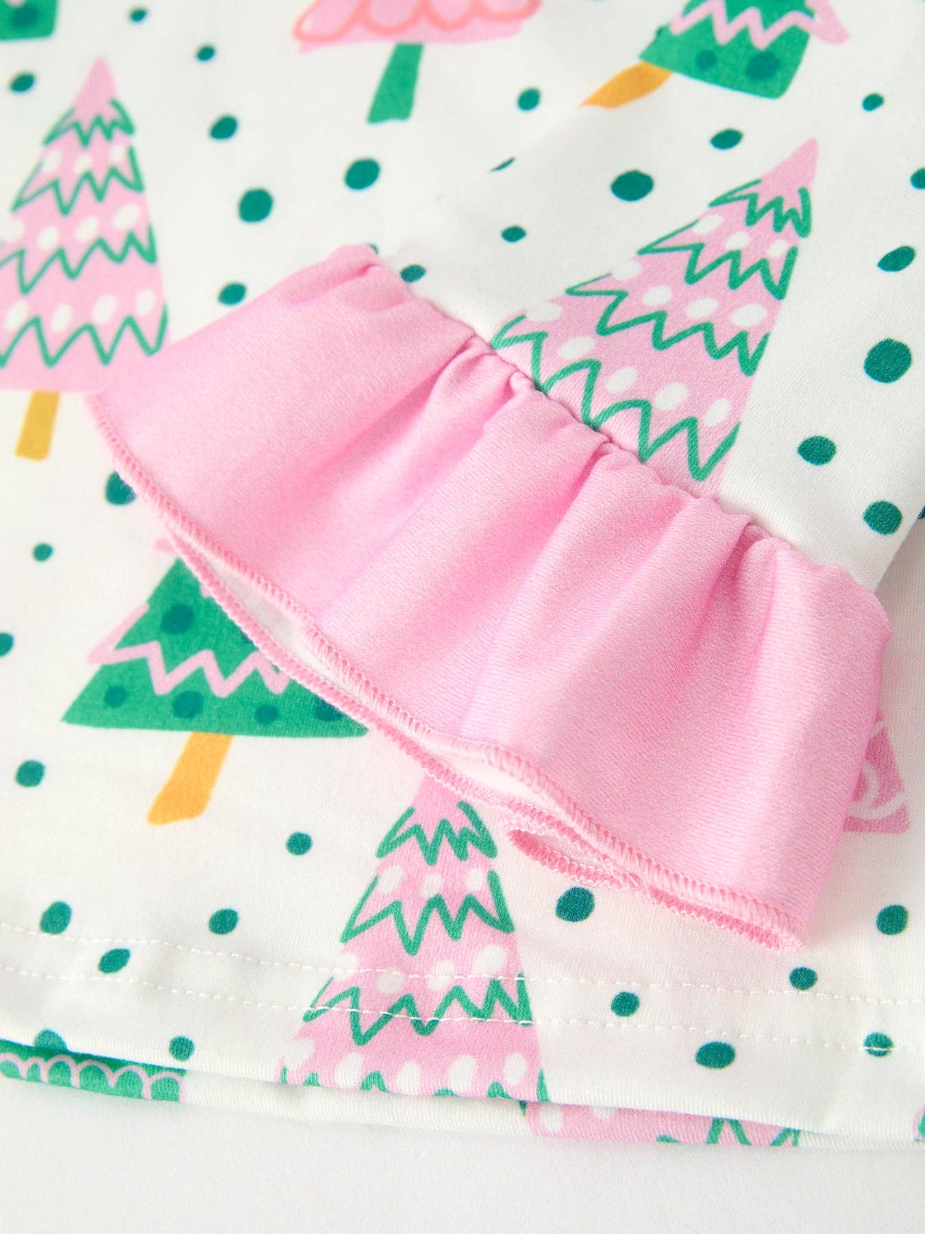 Pink Christmas Tree Ruffles Girls Pajamas