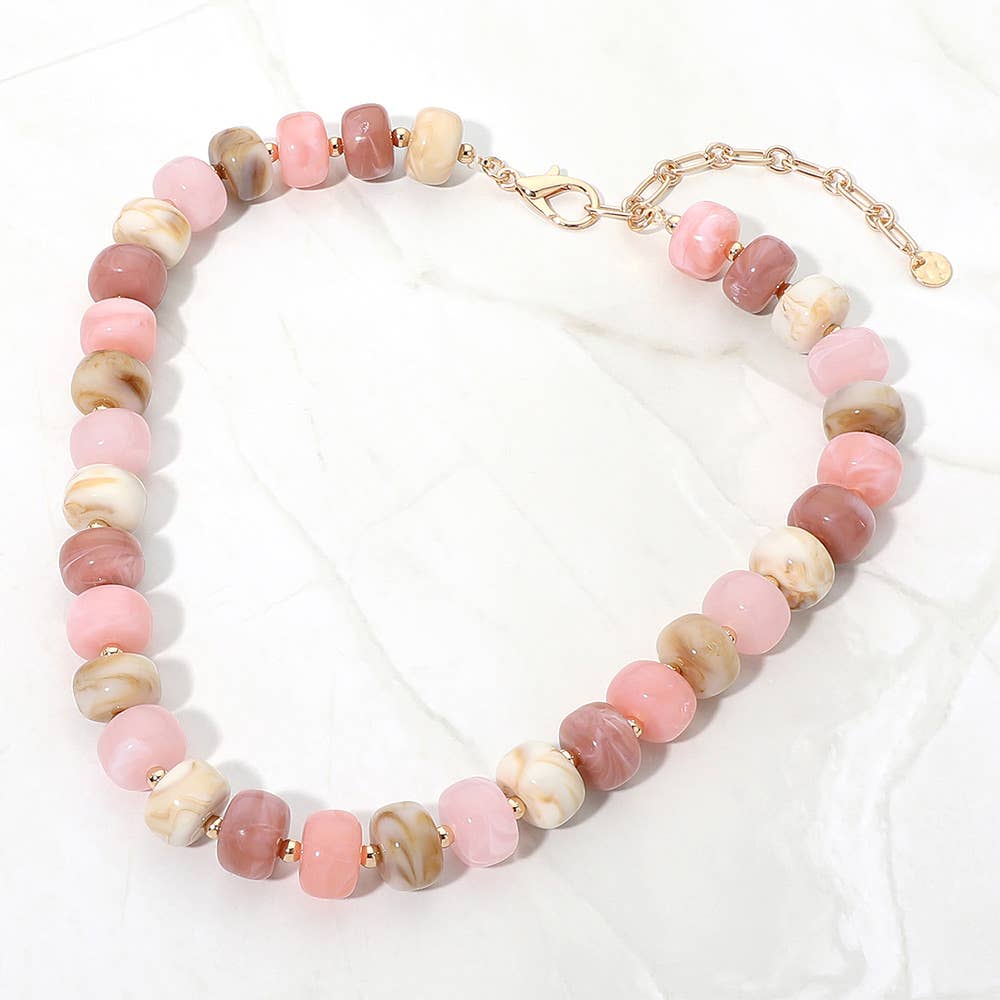 Chunky Colorful Rondelle Beaded Statement Necklace (Multiple Colors)
