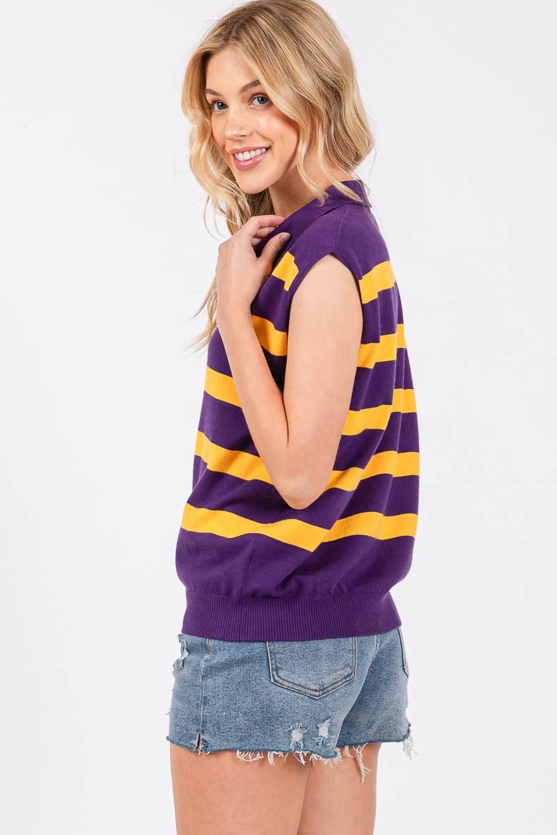 STRIPED SLEEVELESS SWEATER TOP