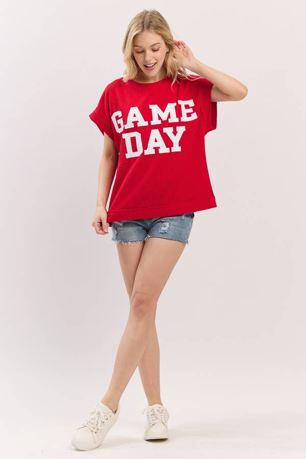 Game Day Ribbed Knit Top ~ Red