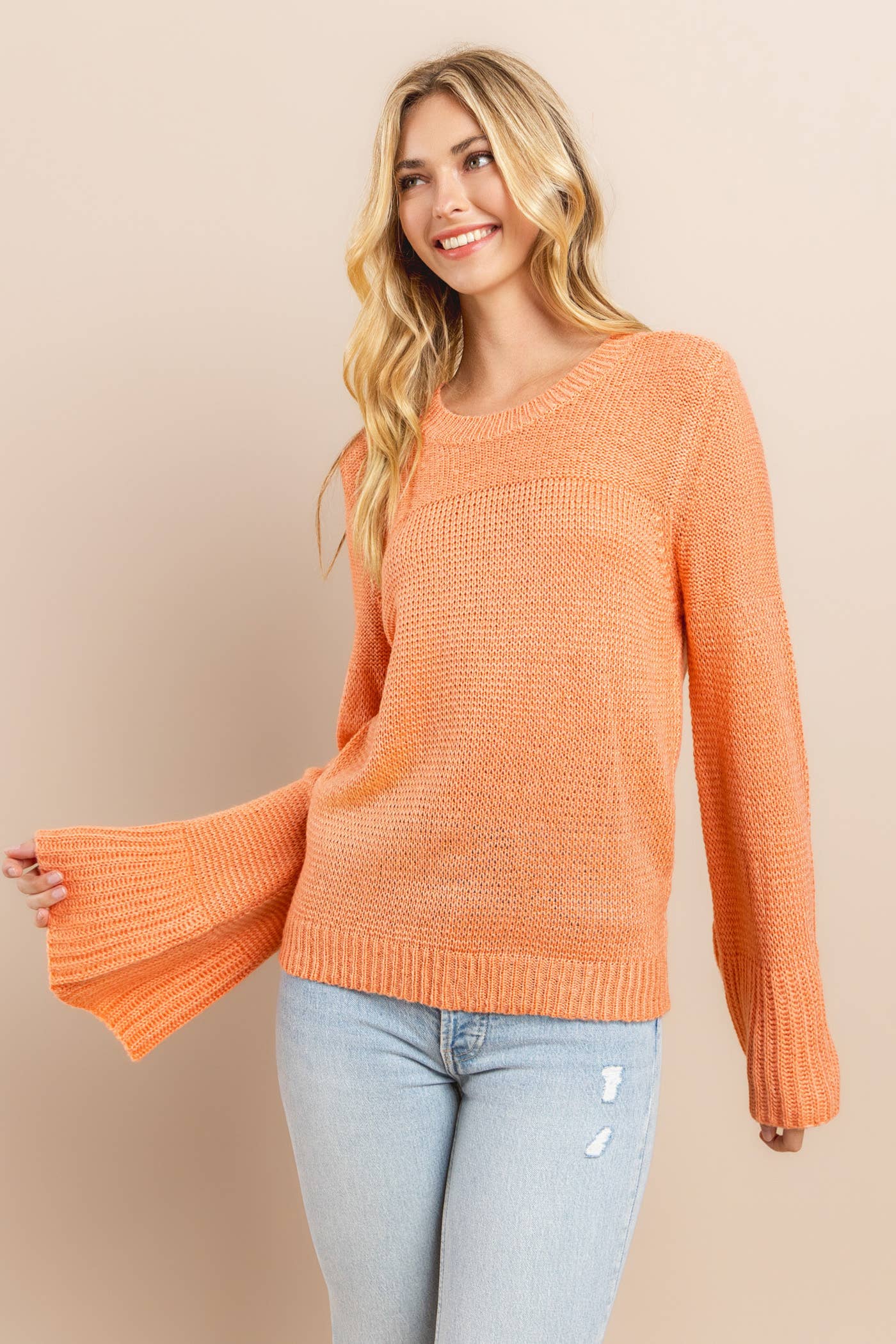 Bell Sleeve Sweater Salmon Rose